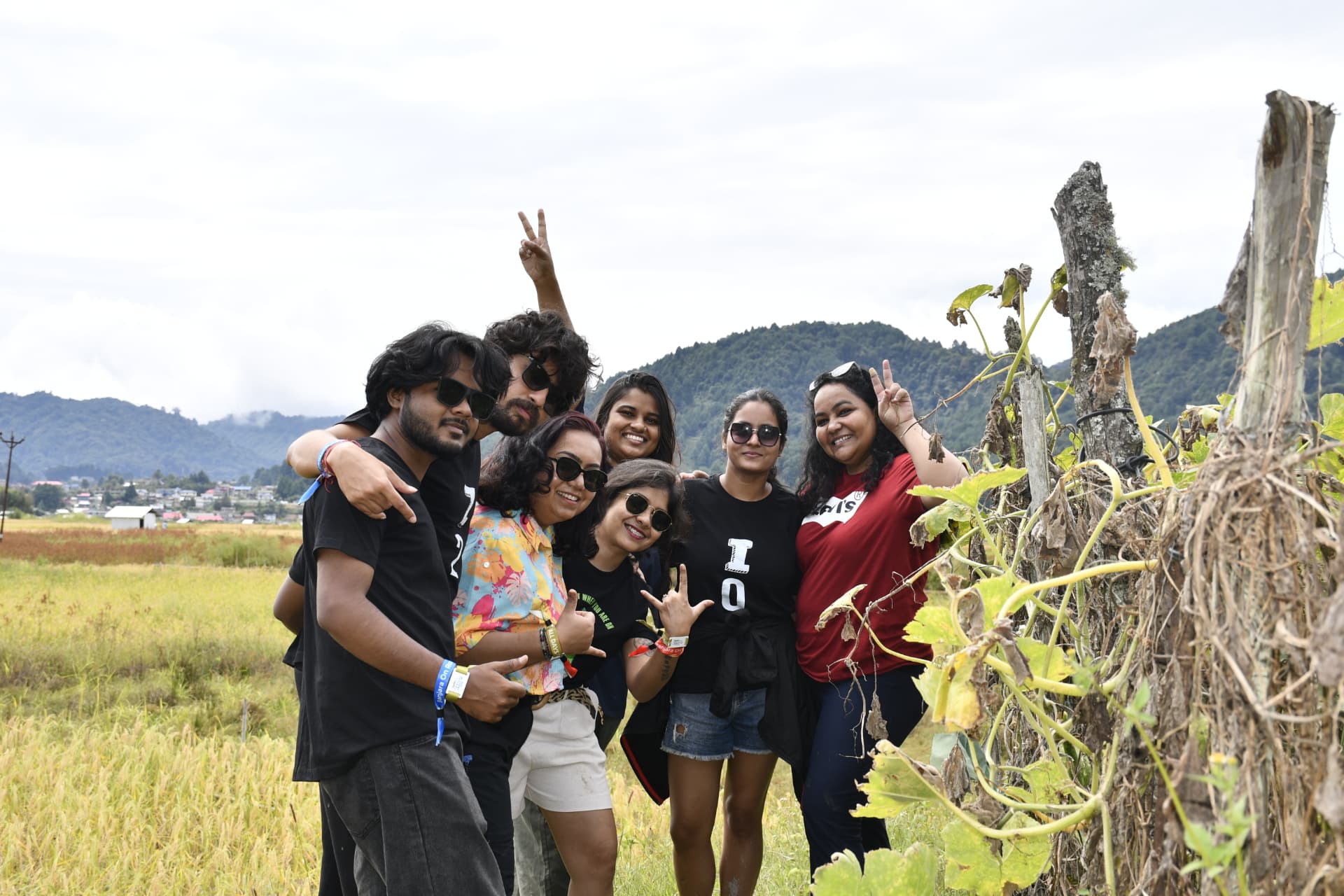 Group of travellers at Ziro paddy fields