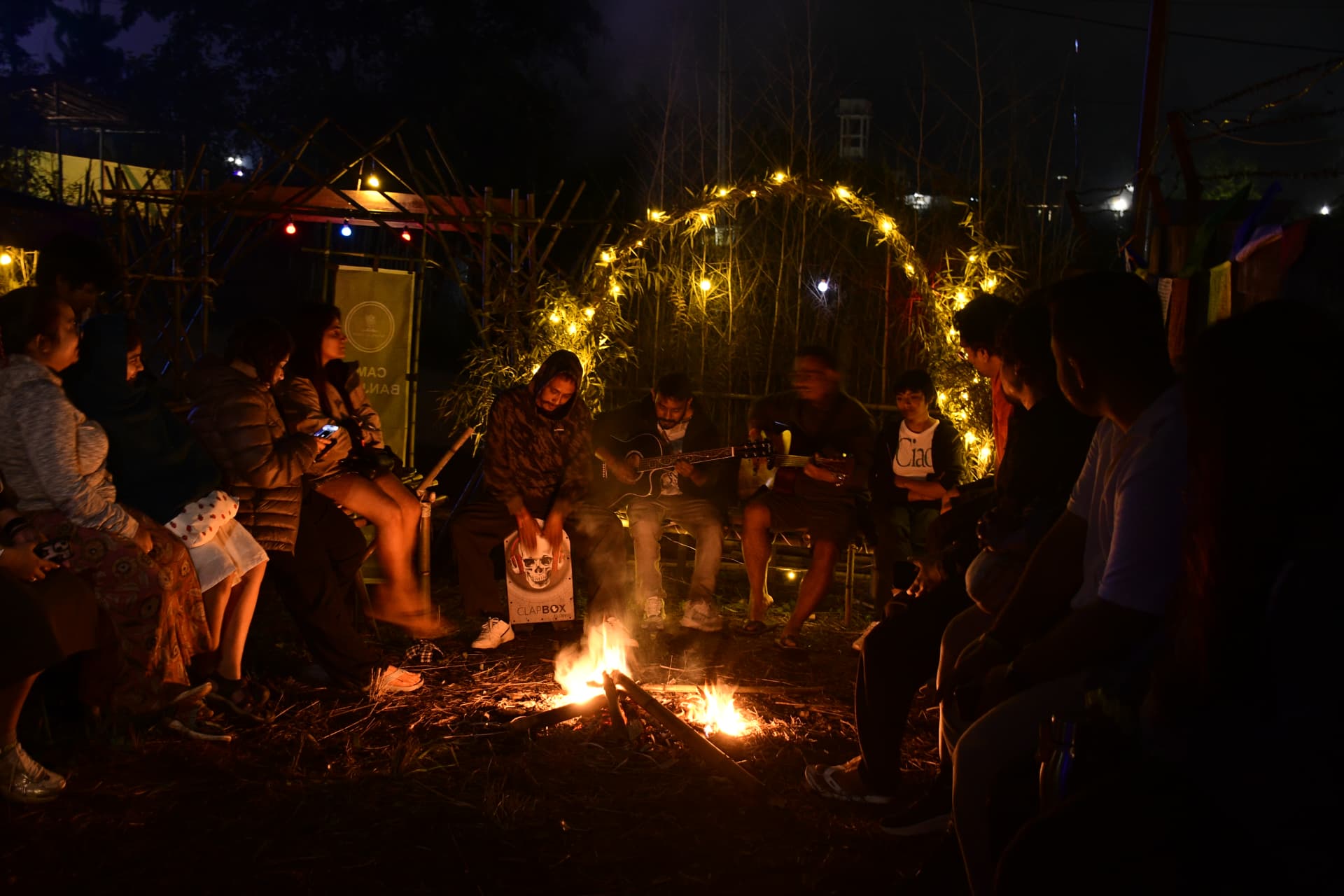Bonfire and jam session at BreakBag Ziro campsite