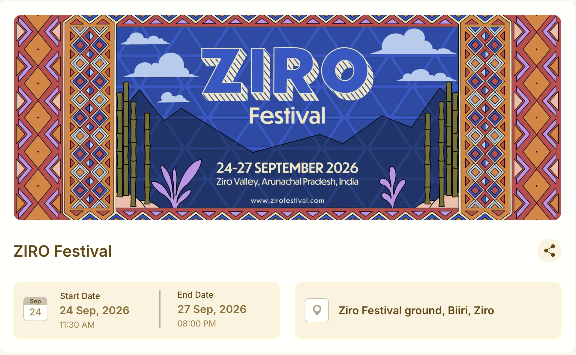Ziro Festival poster — 24–27 September 2026